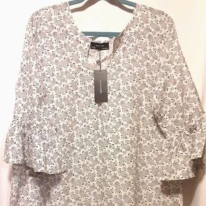 Floral Black & White Ruffle Sleeve Dress/Top - S